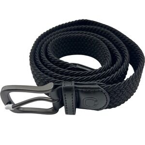 Mens Black Braided Elastic Stretch Belt Gunmetal Buckle Size 42 125cm NEW